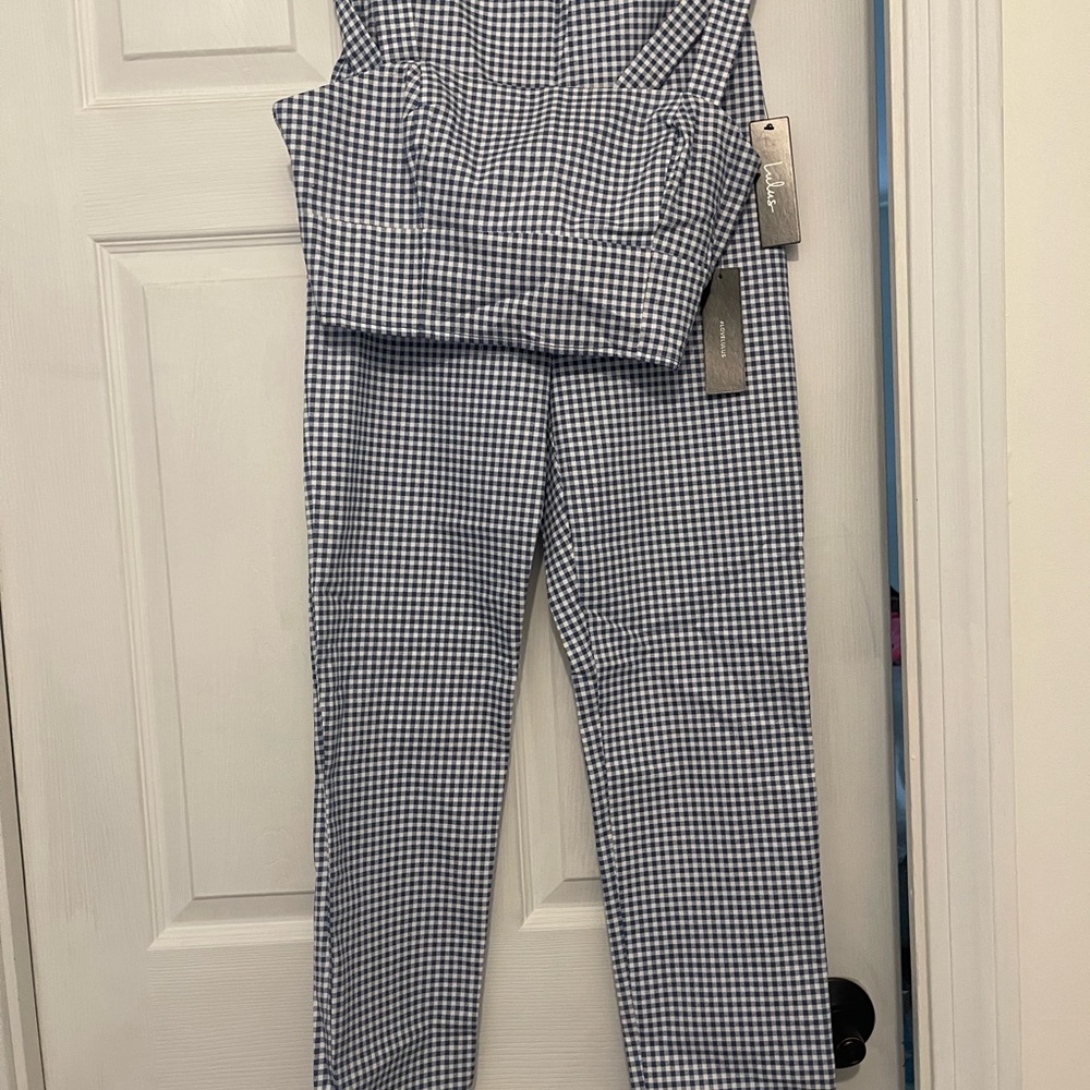 Lulus Blue and White Gingham Pant Set